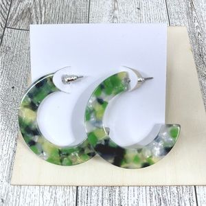 Green mixed dark green pearl clear Acrylic Hoop Earrings